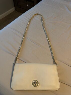 Tory Burch Cream Leather Shoulder Bag with Gold-Tone Chain